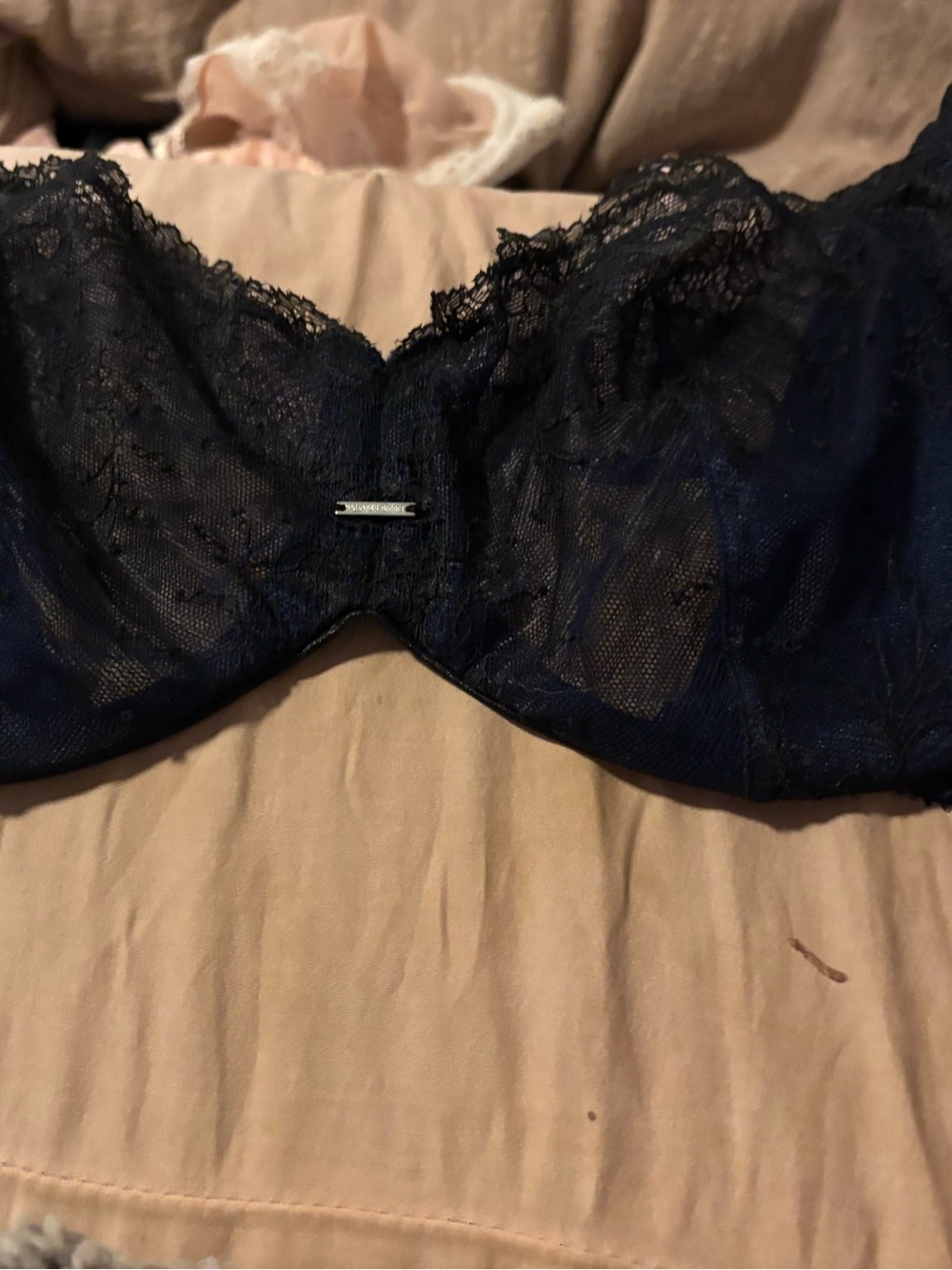 Victoria's Secret Navy and black Lace Underwire Bra with Sheer Floral Detail DD